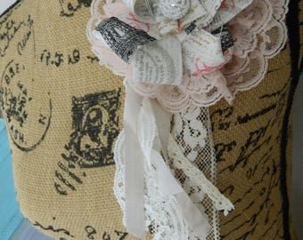 Shabby chic, tattered fabric flower pin, brooch, lace, ooak