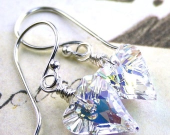 ON SALE Swarovski Wild Heart Crystal Earrings in Crystal AB - Handmade with Sterling Silver and Swarovski Crystal