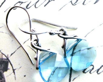 ON SALE Swarovski Crystal Briolette Earrings in Aqua Blue - Handmade with Swarovski Crystal and Sterling Silver- FREE Us Shipping