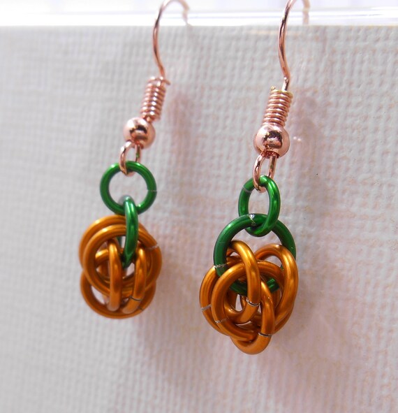 Pumpkin Chainmaille Dangle Earrings with 100% Copper French