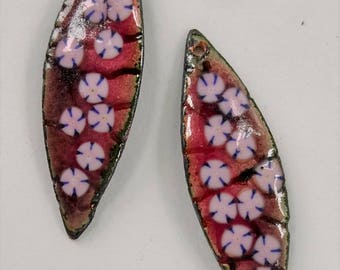 Enamel Jewelry Findings Embossed WIllow Leaf Drop 2017 F-782