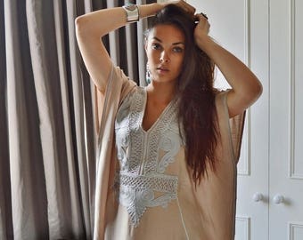 SUMMER 10% OFF // Beige Resortwear Caftan Kaftan-for Ramadan, Eid wear, beach cover up, resortwear,abaya, lounge wear, maternity wear, birth