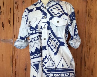Vintage 80's Southwest Print Slouch Button Shirt