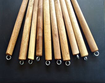 Brown Six Inch Wooden Hair Sticks with Silver Loop - Set of 10