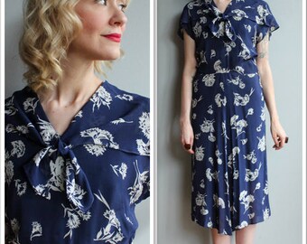 1940s Dress // Silk Falling Floral Dress // vintage 40s dress
