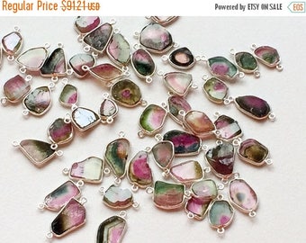 ON SALE 55% 5 pcs Watermelon Tourmaline Slice Connectors, Double Loop 925 Silver, Tourmaline Slice Bezel Connectors - KRIS57