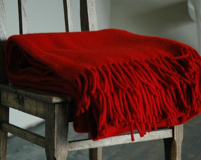 Blanket throw , Dark Red throw with fringes. woolen blanket, wool throw