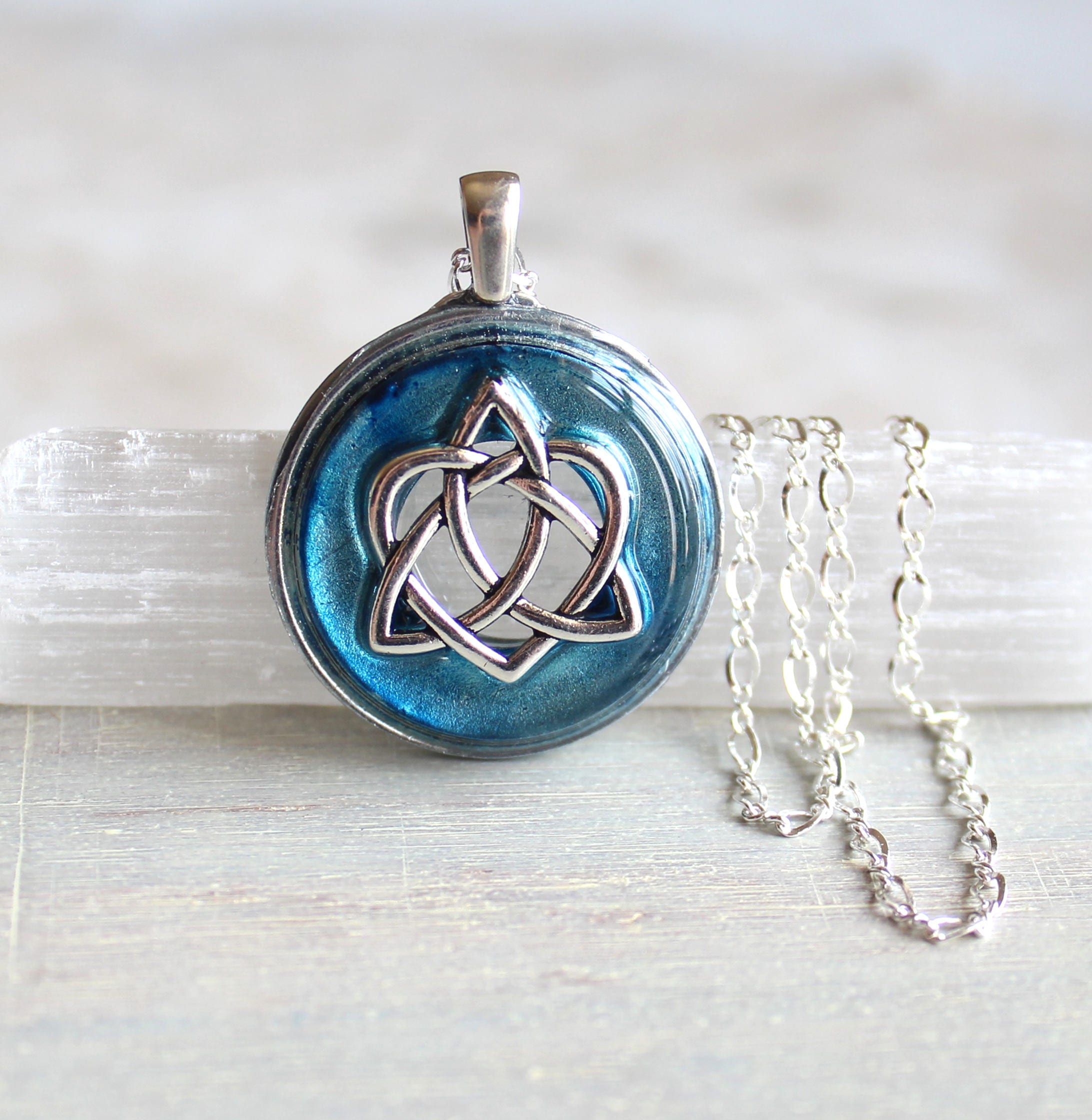 ice blue celtic sister knot necklace celtic heart triquetra