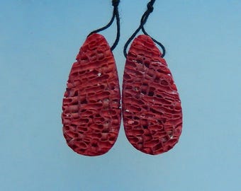 Nugget Red Coral Earring Beads,34x16x7mm,3.8g