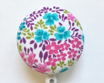 Flower Garden Badge Reel - Floral Badge Reel -Nurse Gift - Name Badge - Retractable Reel - ID Badge Clip - - Fabric Badge Reel