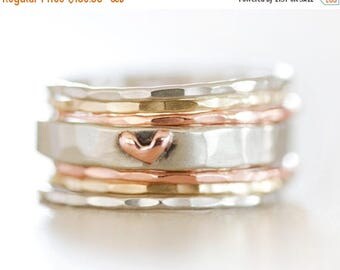 BACK 2 SCHOOL SALE Stacking Rings / Stack Rings / Heart / Gift for Her / Girlfriend / Wife Gift / Anniversary Gift / Stacking Ring Set / Gol
