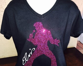 Elvis Presley Rock n Roll Rhinestone Tee! Option for Quote on Back or Custom Saying. Elvis Bling / Personalization available upon