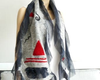 Nuno felted scarf, felt silk scarf, holiday, wearable fiber art