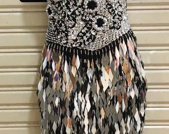 Peacock Angel Feather Showgirl Vegas Stage Dance Dress XS-XL