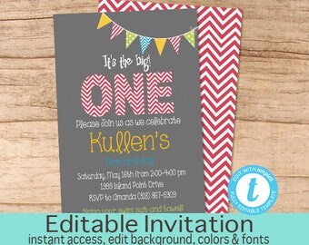 First Birthday Invitation, Boy first birthday invitation, 1st Birthday Invitatiom, Editable Invitation, Templett Instant Download