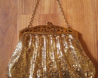 70s Whiting & Davis gold mesh purse with mirror