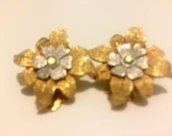Vintage Silver and Gold Flower Clip On Earrings