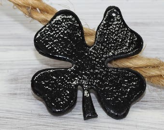 Four Leaf Clover Pendant, Black Patent Genuine Leather , Necklace Leather Charm
