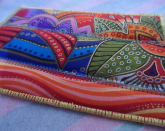 Quilted Postcard - Laurel Burch Postcard - Handmade Postcard - Fabric Postcard - Patchwork Postcard - Artist Postcard - Post Card