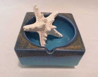 Mid-Century Modern Blue Glazed Ashtray