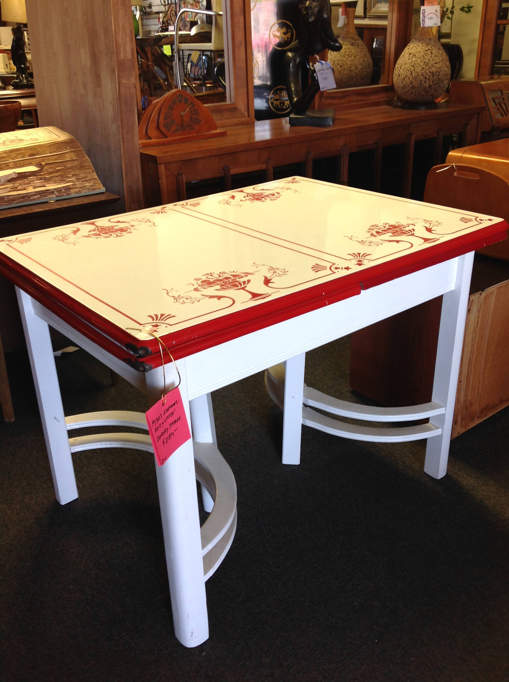 1930's Enamel Red & White Dining Table
