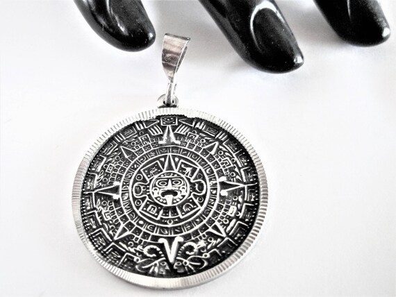 Sterling Silver Pendant - Aztec Calendar - Mexico 925 Pendant