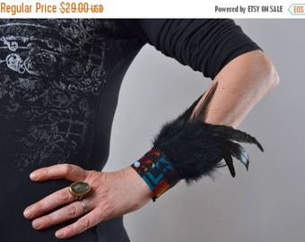 ON SALE Feather Leather Cuff Bracelet - Festival Fashion - Leather Feather Cuff - Native American Inspired - Burning Man