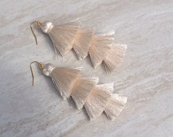 Cha Cha Tiered Silk Tassel Earrings, Stacked Tassle Earrings, Fringe Tassel Earrings, Summer Earrings, Colorful, Trendy,Lightweight 3" Drop