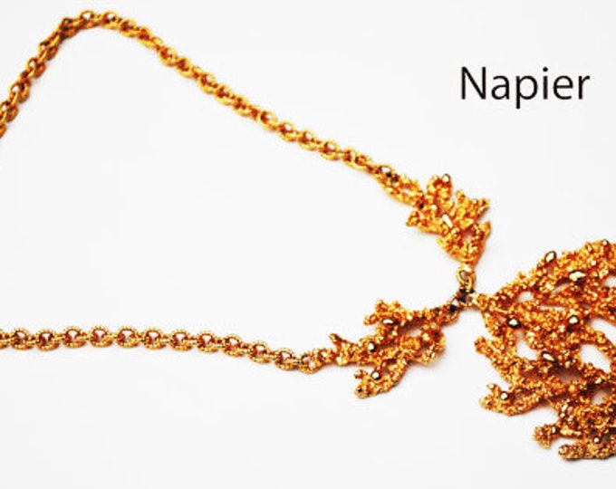 Napier Coral Necklace - Book Piece - Eugene Bertolli - sculpted Coral -Gold Plated - Statement Necklace