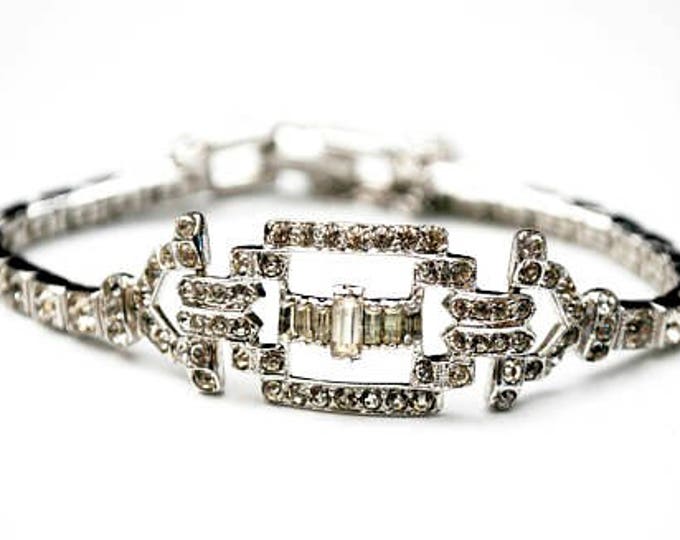 Otis Sterling Rhinestone Bracelet - Art DEco - Clear crystal stones -sterling silver - channel set - Signed - Tennis Bracelet