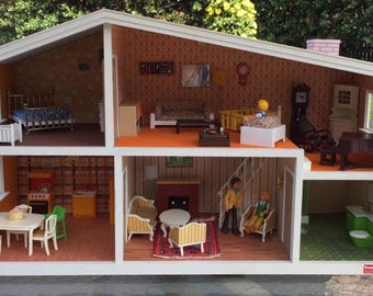 Lundby of Sweden Gothenburg mid century modern dollhouse, dolls, furniture, collectible, 1970's era