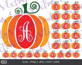 Pumpkin Monogram Initial SVG File, Silhouette, Cricut, Pumpkin Monogram Cut Files, dxf, eps, jpg, png, Halloween File, Fall File