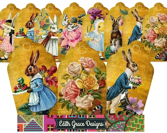 Victorian Printable Gift Tags, Digital Download, Easter Decorations, Birthday, Gifts, Bunny, Chick, Clipart, Scrapbooking, Cardmaking, Eggs