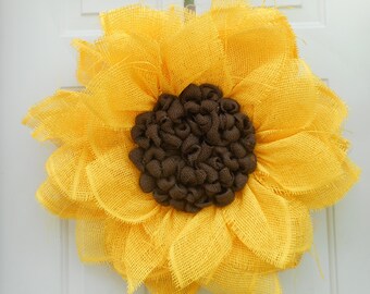 Yellow Sunflower Paper mesh Wreath Sunflower wreath Fall wreath Fall door decor Sunflower decor Ready to ship