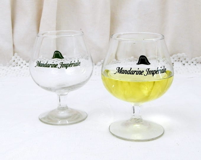 2 Vintage French Cognac Brandy Mandarine Imperiale Glasses, Pair of Spirit Glasses from France, Bistro Man Cave Barware Decor, French Home