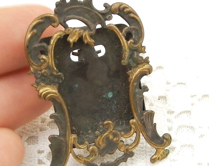 Very Small Antique Silver and Gold Plated Portrait Frame, Tiny French Victorian Metal Easel Standing Embossed Picture Frame