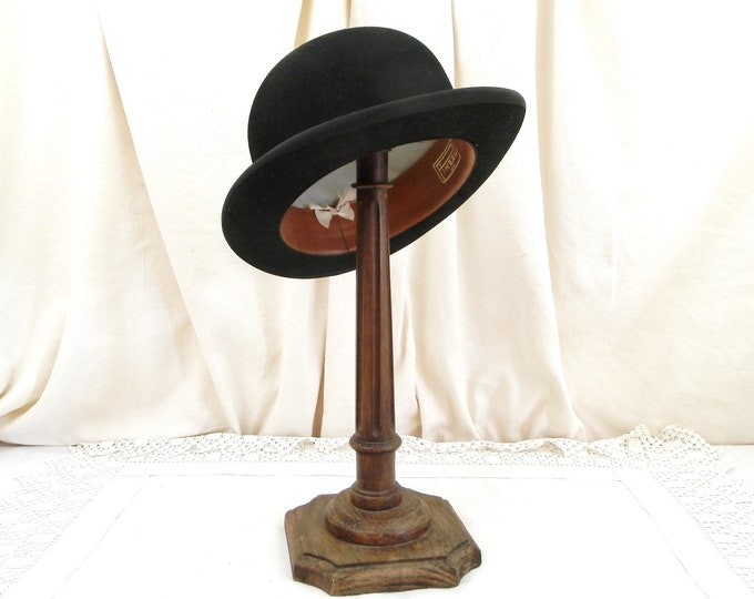 Antique French Barely Used Black Woolen Felt Bowler Hat made by Pineau in Paris, Original Head Wear from France, Brocante Vintage Clothing