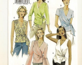 A Sleeveless, Short or Long Sleeve Wrap Top w/Hemline, Sleeve & Drape Variations Pattern for Women: Uncut - Sizes 18-20-22 ~ Vogue 7876