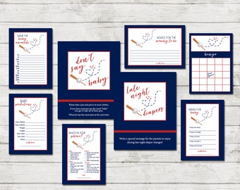 Baseball Baby Shower Games - Advice for Mom Baby Animals Bingo Dont Say Baby Late Night Diapers Phone Game Predictions - Blue - Printable