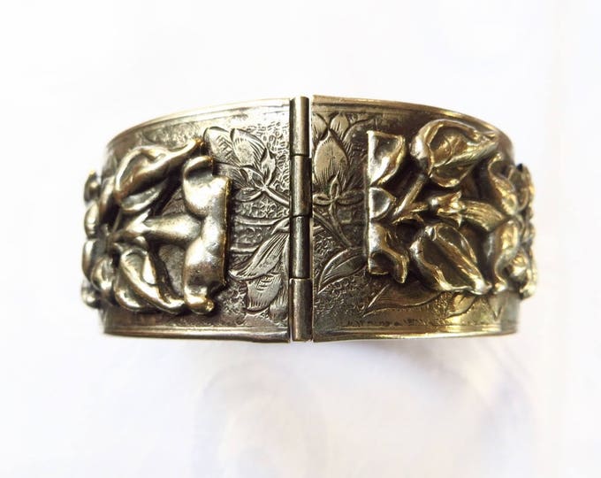 Art Nouveau Bangle Bracelet, Vintage Bangle, Raised Relief Floral Design