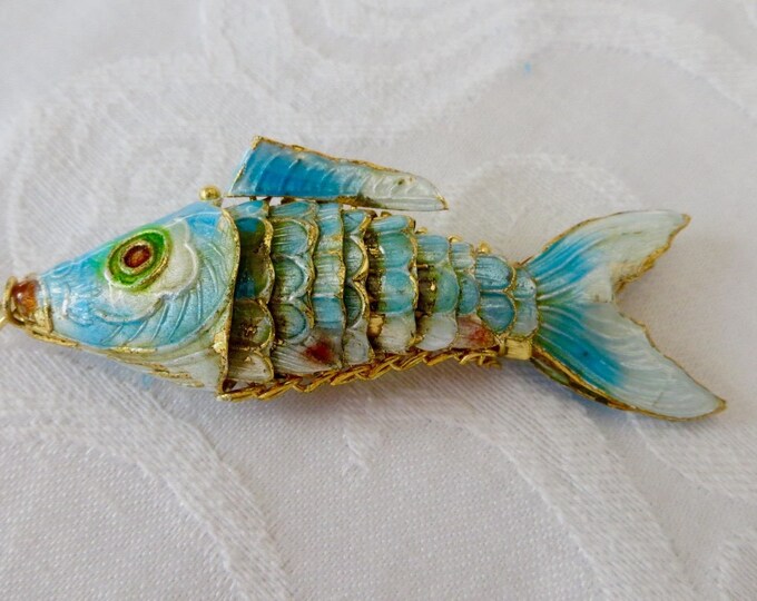 Japanese Koi Fish Pendant, Reticulated Enamel Fish, Vintage Asian Export Jewelry