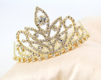 Rhinestone Princess Gold Crown Tiara Comb for Bridal Wedding Pagents, Mini Tiara, Princess Tiara, bachelorette tiara
