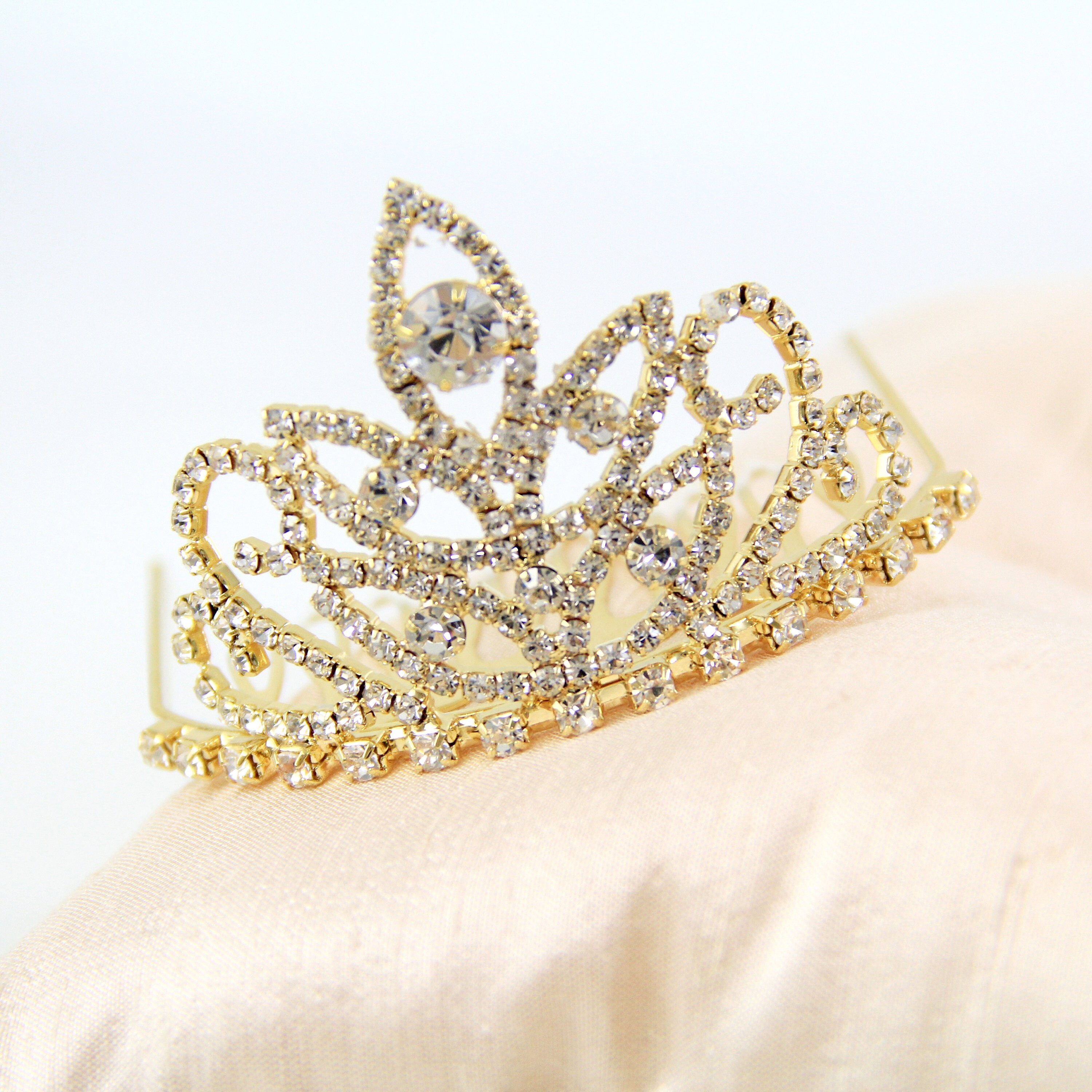 Rhinestone Princess Gold Crown Tiara Comb for Bridal Wedding