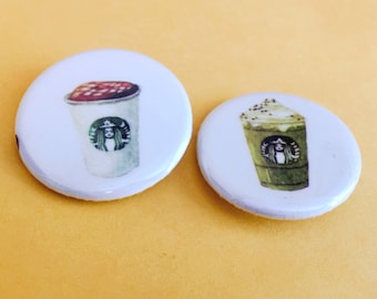 Starbucks Latte Coffee Pinback Buttons Badges 1.25 inch Flair Set of 2