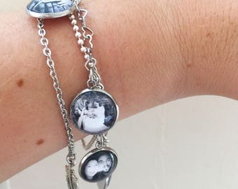 Multiple Photo Charm Bracelet in Stainless Steel, Custom Photo Bracelet, Personalized Photo Jewelry, Family Photo Charm, Gift for Her / Wife