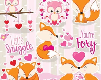 80% OFF SALE Valentine fox clipart commercial use, love foxes vector graphics, fox digital clip art, digital images - CL1053