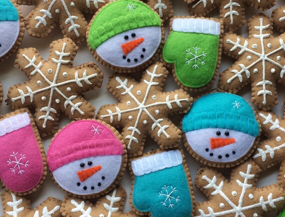 Felt Cookie Snowman Ornaments-Holiday Ornaments-Felt