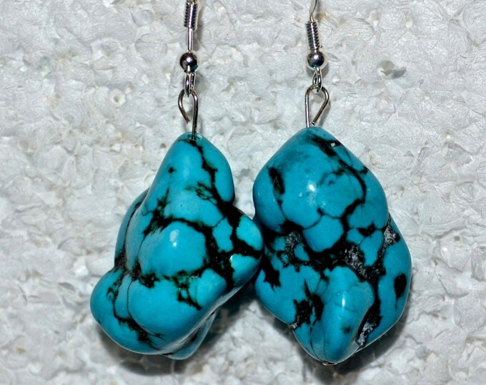 Turquoise Nugget Pendant/Earrings, Natural, Sterling Silver War Wires P1004