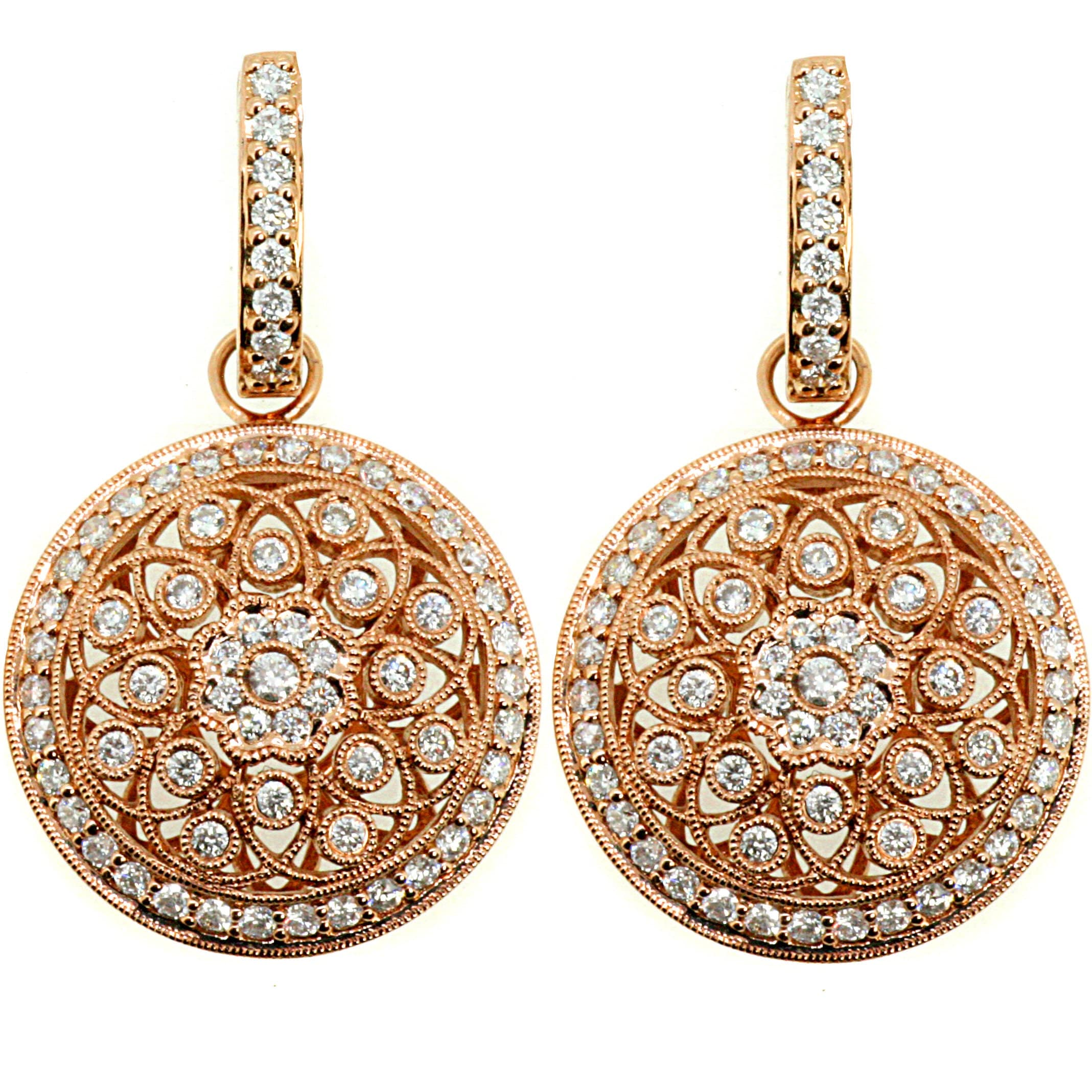 1.93ct Diamond Hanging Drop Earrings 18k Rose Pink Gold