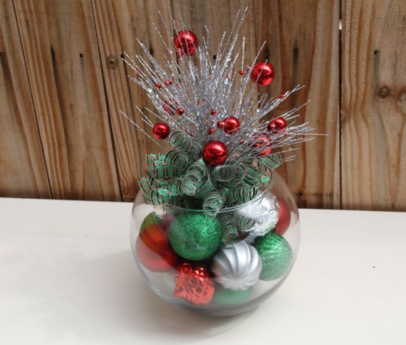Christmas Centerpiece Red Green and Silver Holiday Decor